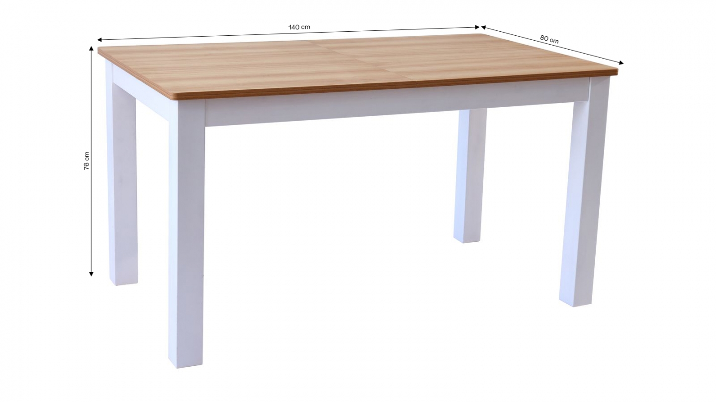 Table à manger extensible effet bois, piètement blanc 140/180 cm - Lexi