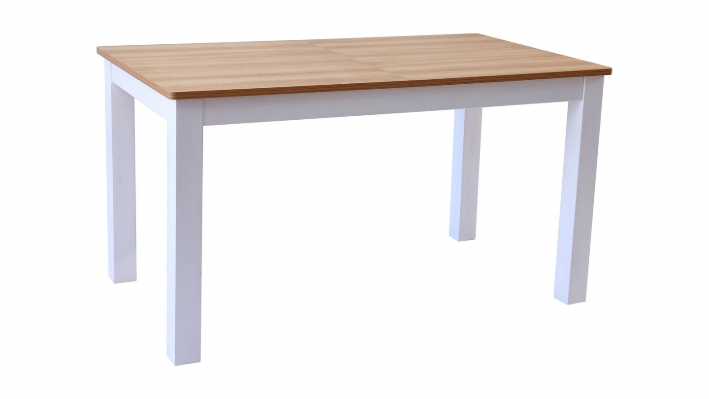 Table à manger extensible effet bois, piètement blanc 140/180 cm - Lexi