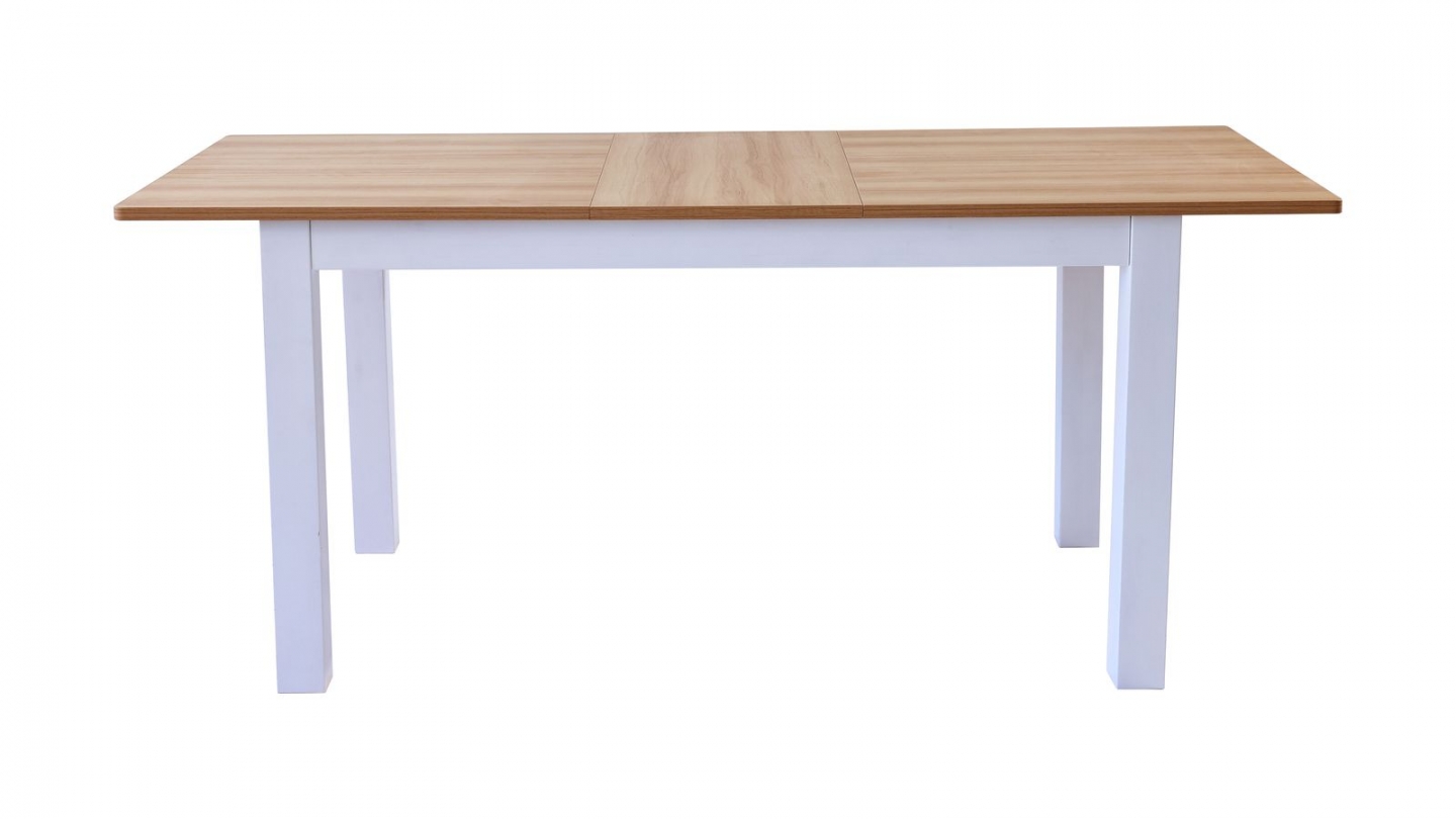 Table à manger extensible effet bois, piètement blanc 140/180 cm - Lexi