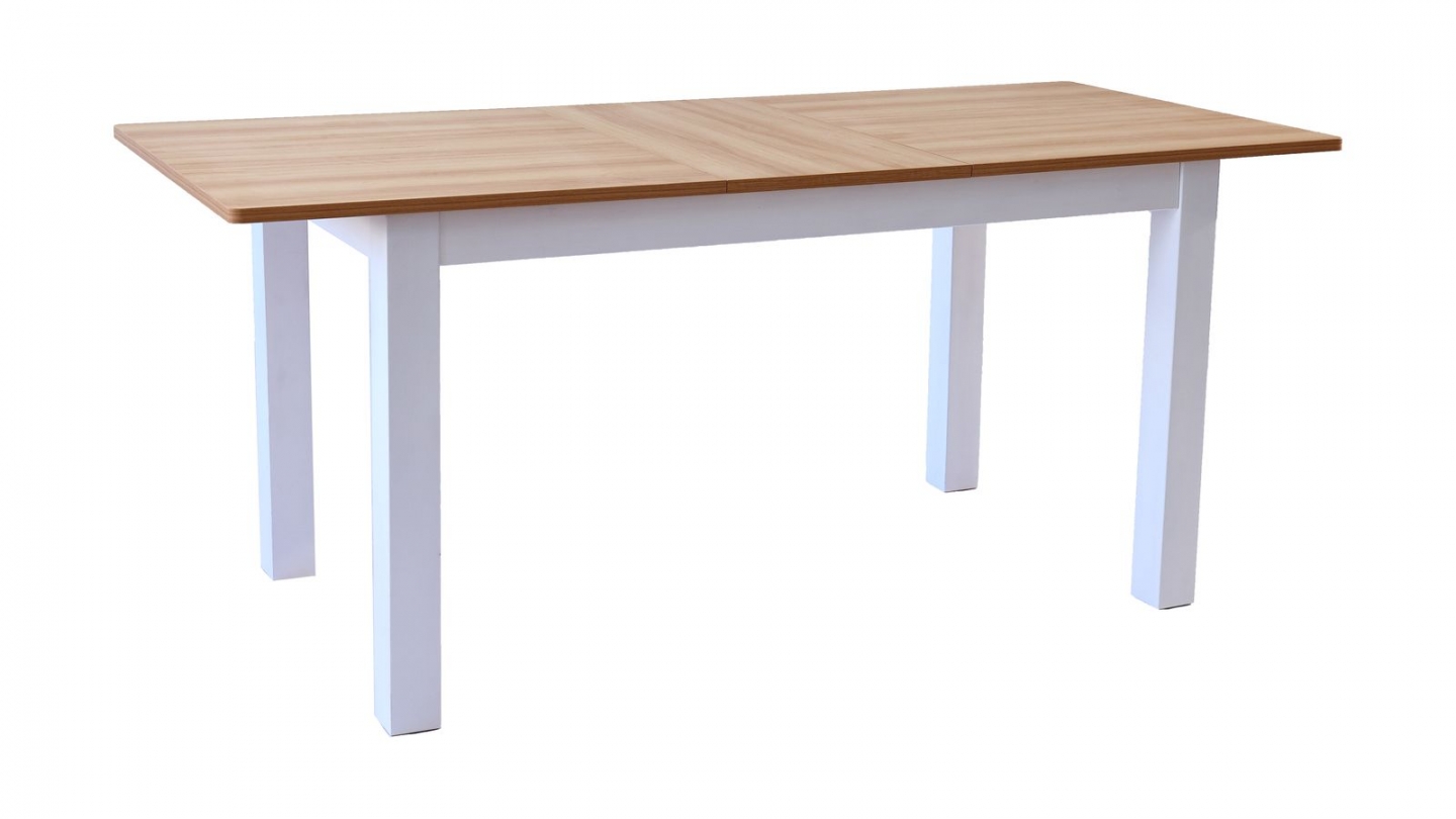 Table à manger extensible effet bois, piètement blanc 140/180 cm - Lexi