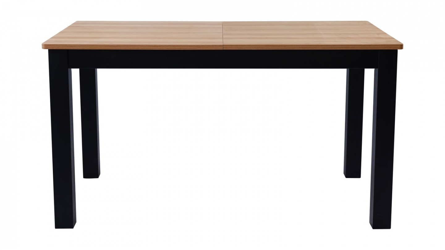 Table à manger extensible effet bois, piètement noir 140/180 cm - Lexi