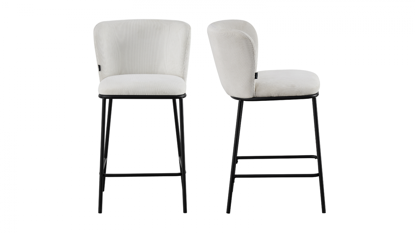 Lot de 2 tabourets de bar en velours côtelé beige - Toma