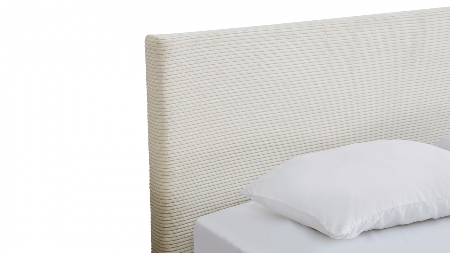 Lit adulte 140x190 cm avec tête de lit capitonnée en velours côtelé beige - William