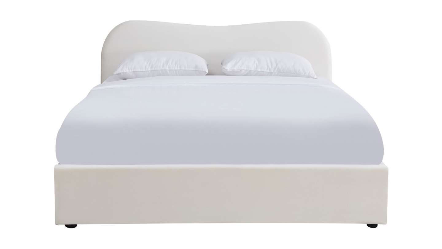 Lit coffre adulte 140x190 cm avec tête le lit matelassée en velours beige - Suzon