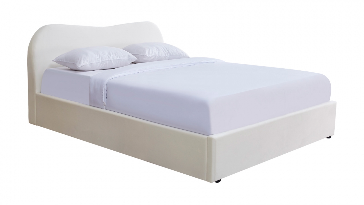 Lit coffre adulte 160x200 cm avec tête le lit matelassée en velours beige - Suzon