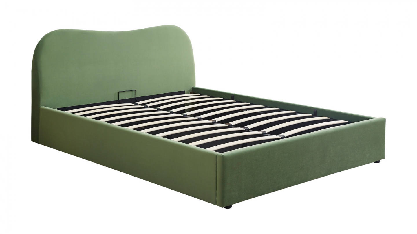 Lit coffre adulte 160x200 cm avec tête le lit matelassée en velours vert clair - Suzon