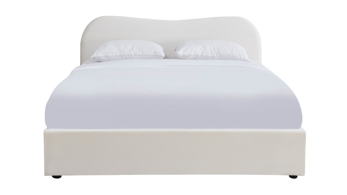 Lit adulte 160x200 cm avec tête le lit matelassée en velours beige - Ninon