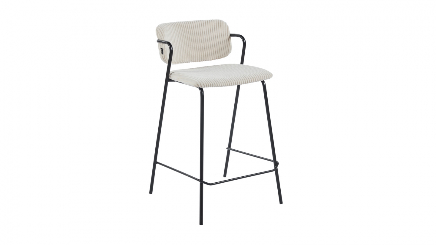 Lot de 2 tabourets de bar en velours côtelé beige - Jones