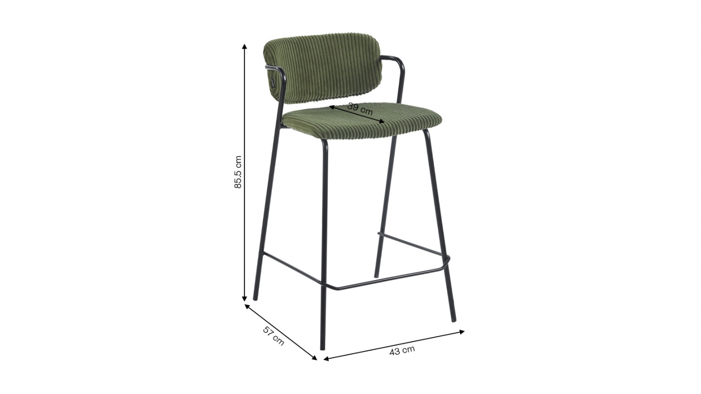 Lot de 2 tabourets de bar en velours côtelé vert kaki - Jones