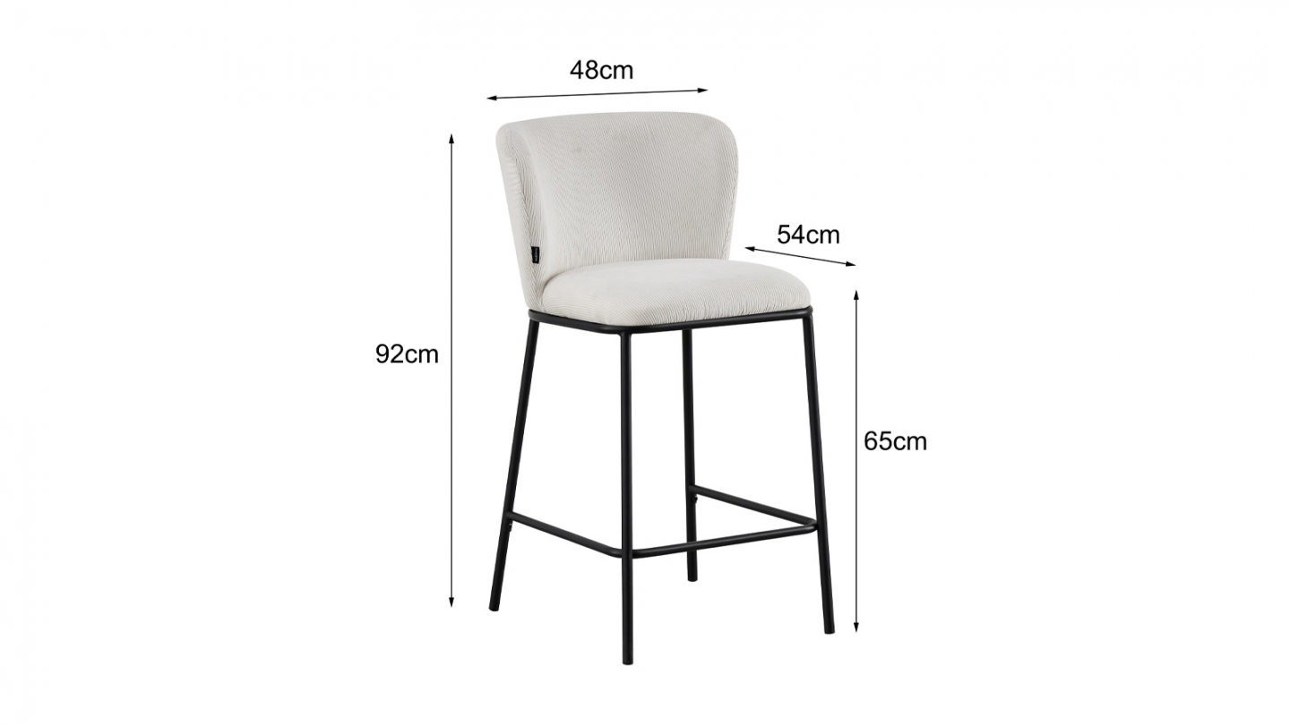 Lot de 2 tabourets de bar en velours côtelé beige - Toma