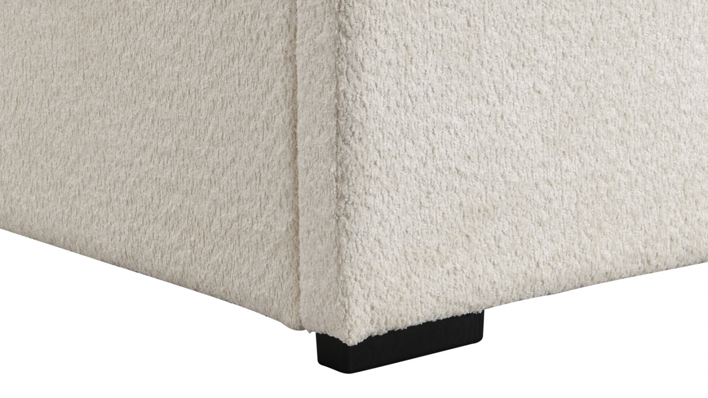 Lit coffre adulte 160x200 cm avec sommier et tête de lit capitonnée en tissu bouclé beige - Lola