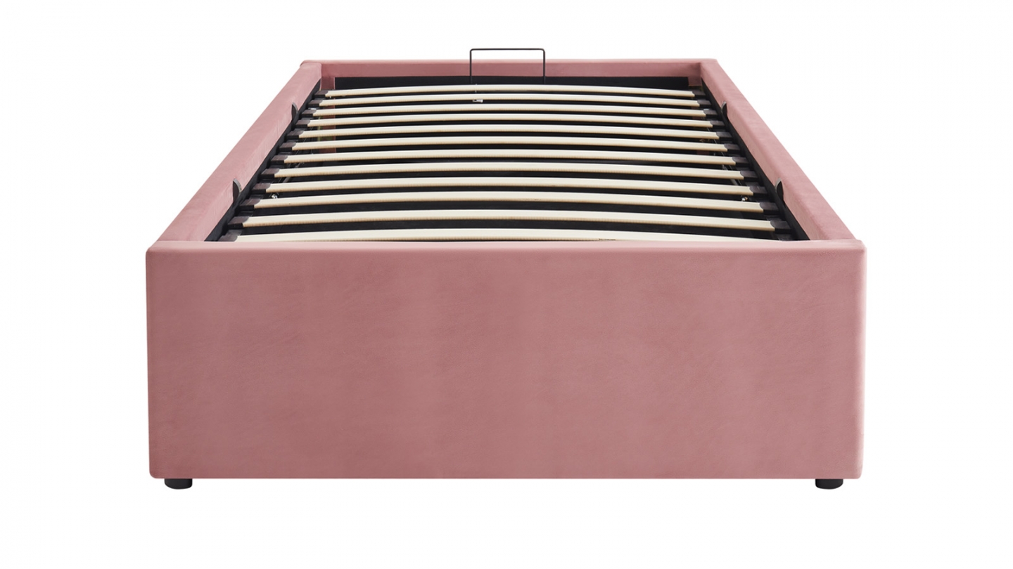 Lit coffre adulte 90x190 cm en velours rose avec sommier - Handy