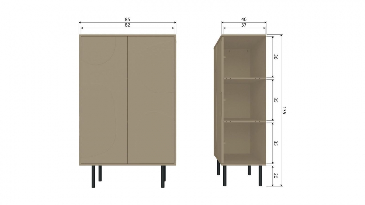 Buffet haut 2 portes en bois FSC marron - Cadiz