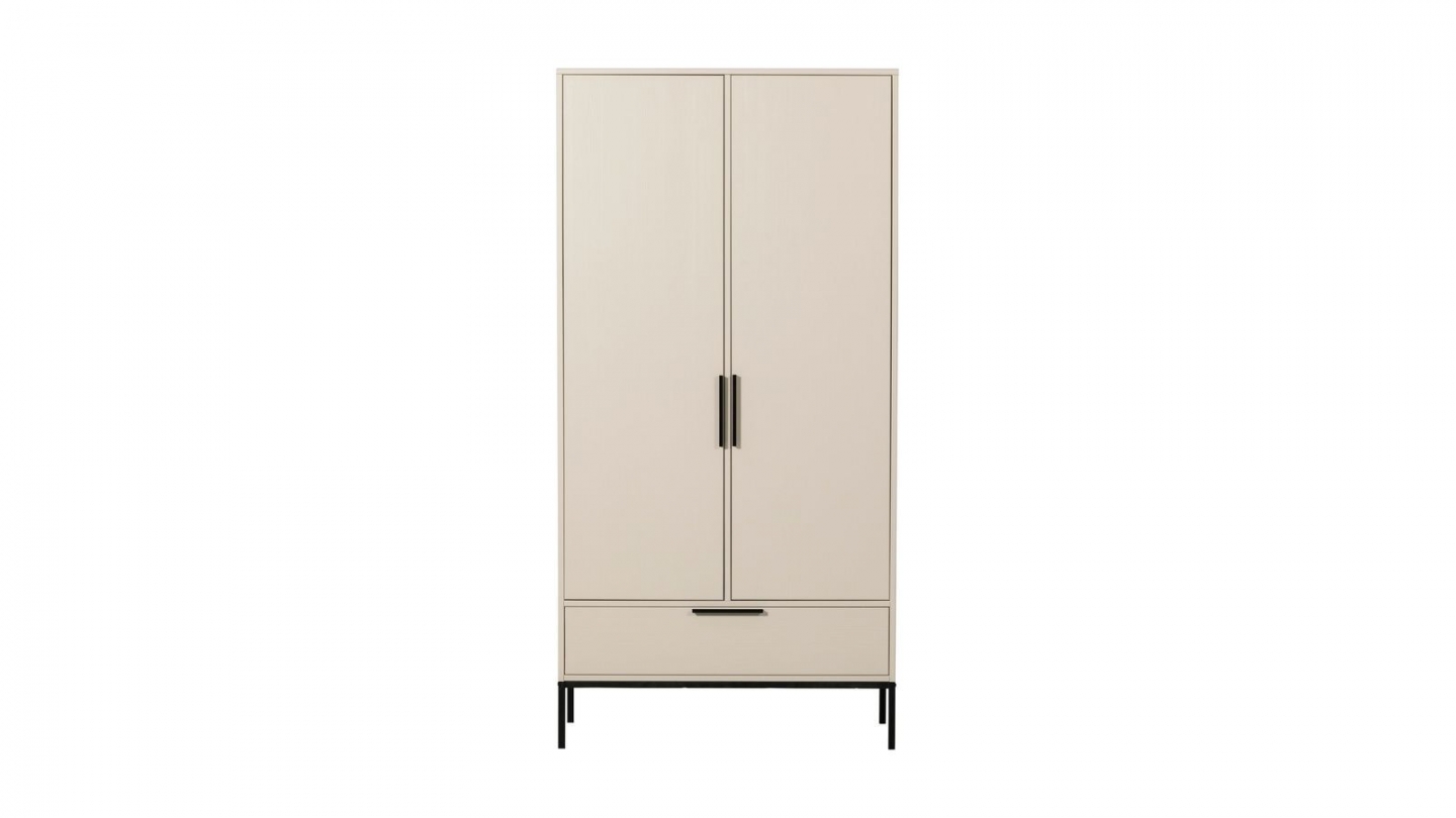 Armoire 2 portes 1 tiroir en bois FSC beige 100 cm - Adam