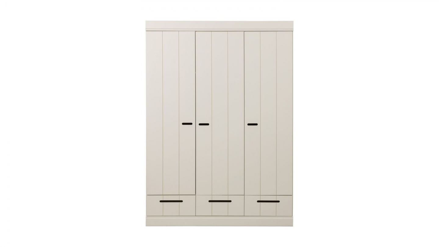 Armoire 3 portes 3 tiroirs en bois FSC beige 140 cm - Connect