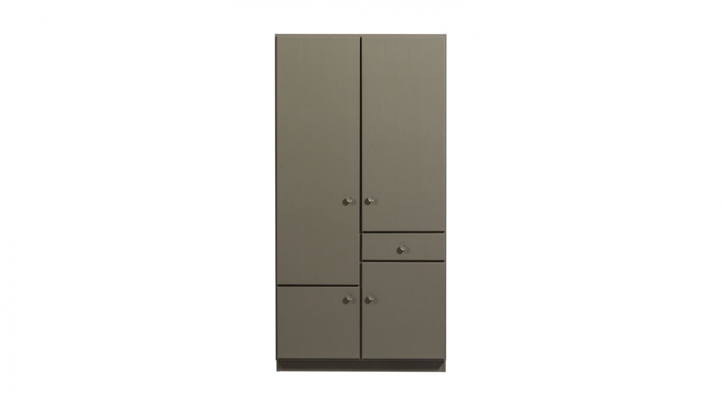 Armoire 4 portes 1 tiroir en bois FSC vert kaki 107 cm - Alfie