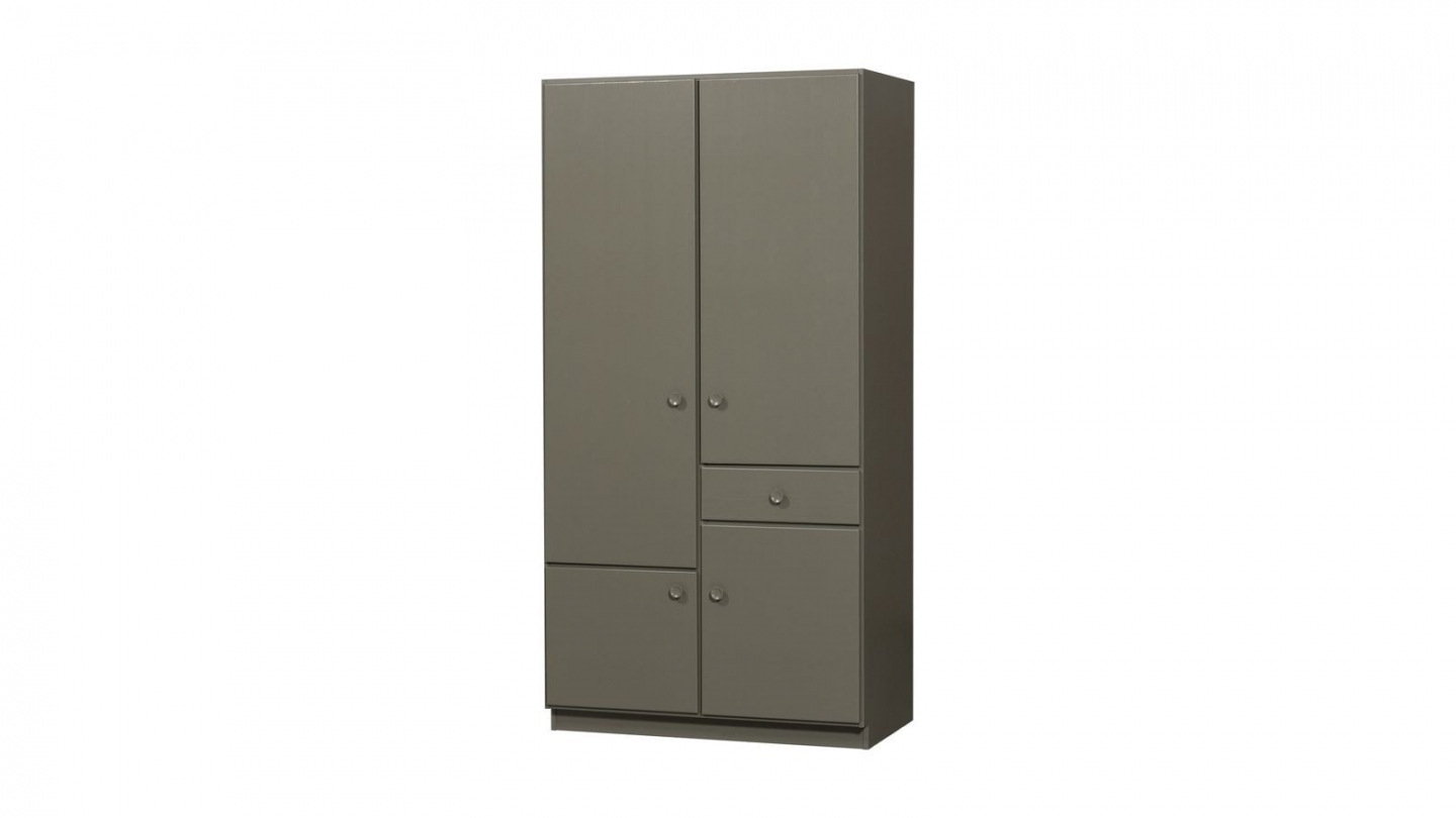 Armoire 4 portes 1 tiroir en bois FSC vert kaki 107 cm - Alfie