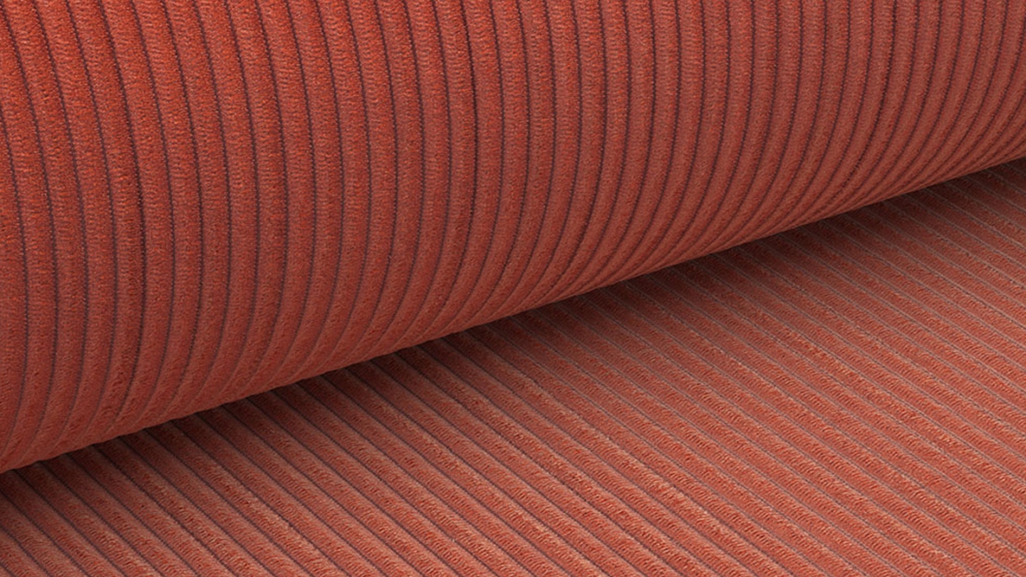 Canapé convertible 3 places avec coffre de rangement en velours fines côtes terracotta - Milla New