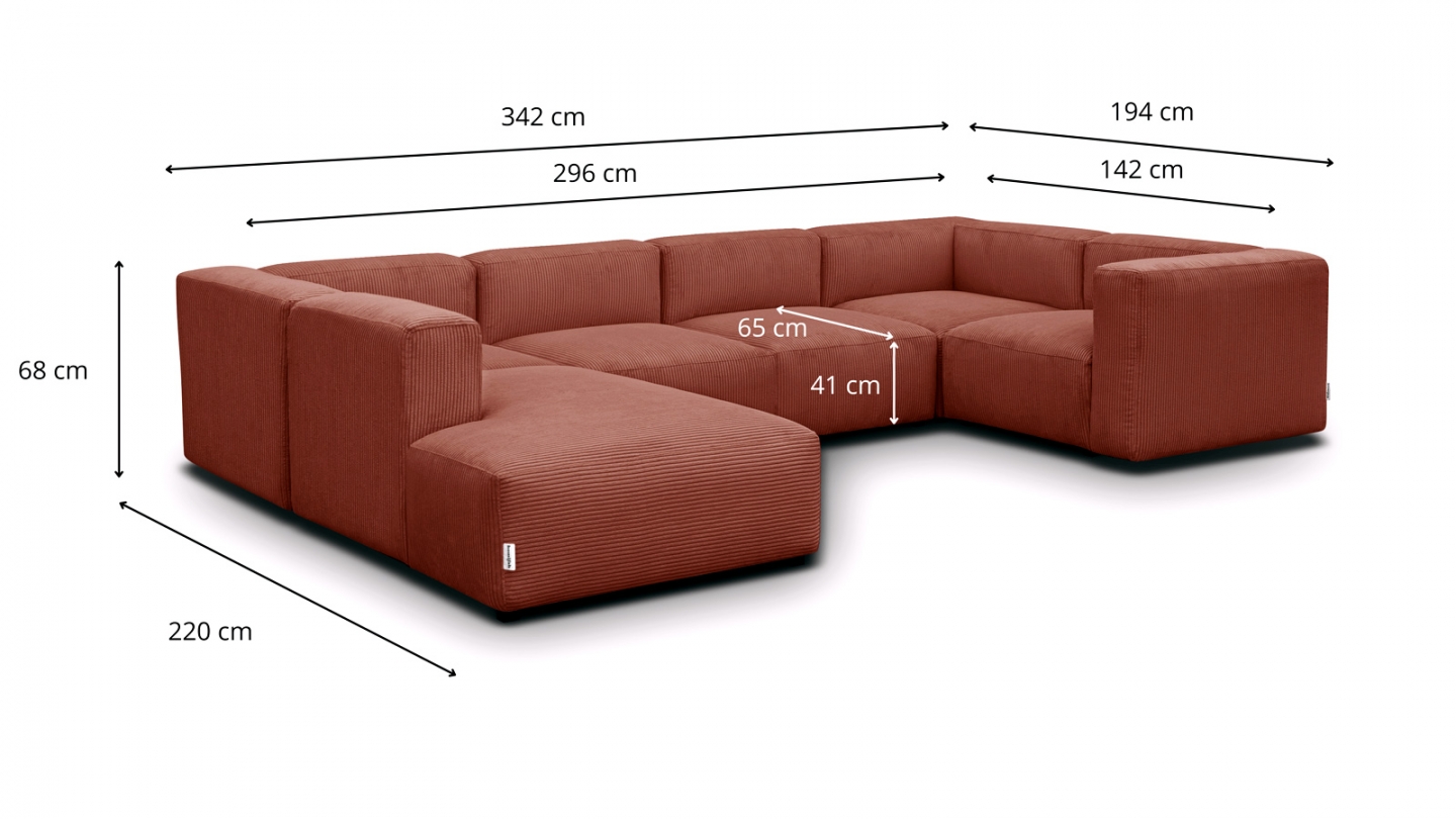 Canapé modulable panoramique 9 places ouvert à gauche en velours côtelé rouille - Modulo New