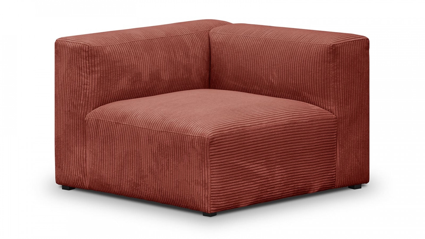 Canapé modulable panoramique 6 places avec méridienne à droite + pouf en velours côtelé rouille - Modulo New Canapé modulable panoramique 6 places avec méridienne à droite + pouf en velours côtelé rouille - Modulo New