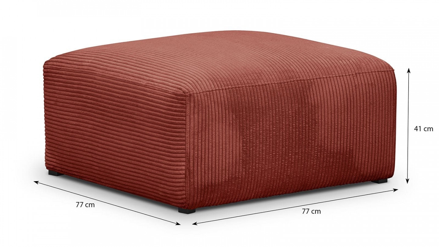 Canapé modulable panoramique 6 places avec méridienne à droite + pouf en velours côtelé rouille - Modulo New Canapé modulable panoramique 6 places avec méridienne à droite + pouf en velours côtelé rouille - Modulo New