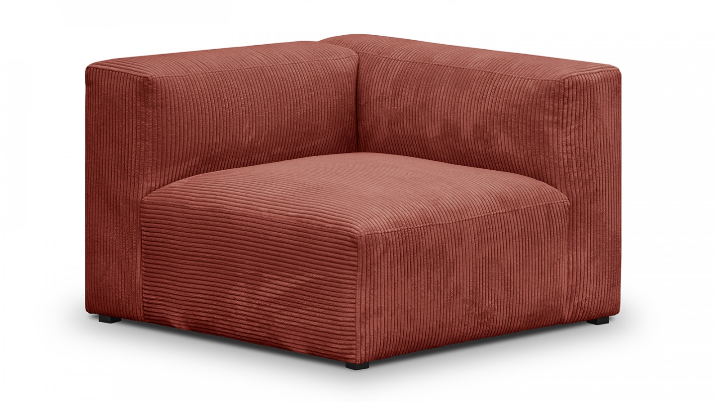 Canapé modulable panoramique 6 places avec méridienne à gauche + pouf en velours côtelé rouille - Modulo New Canapé modulable panoramique 6 places avec méridienne à gauche + pouf en velours côtelé rouille - Modulo New