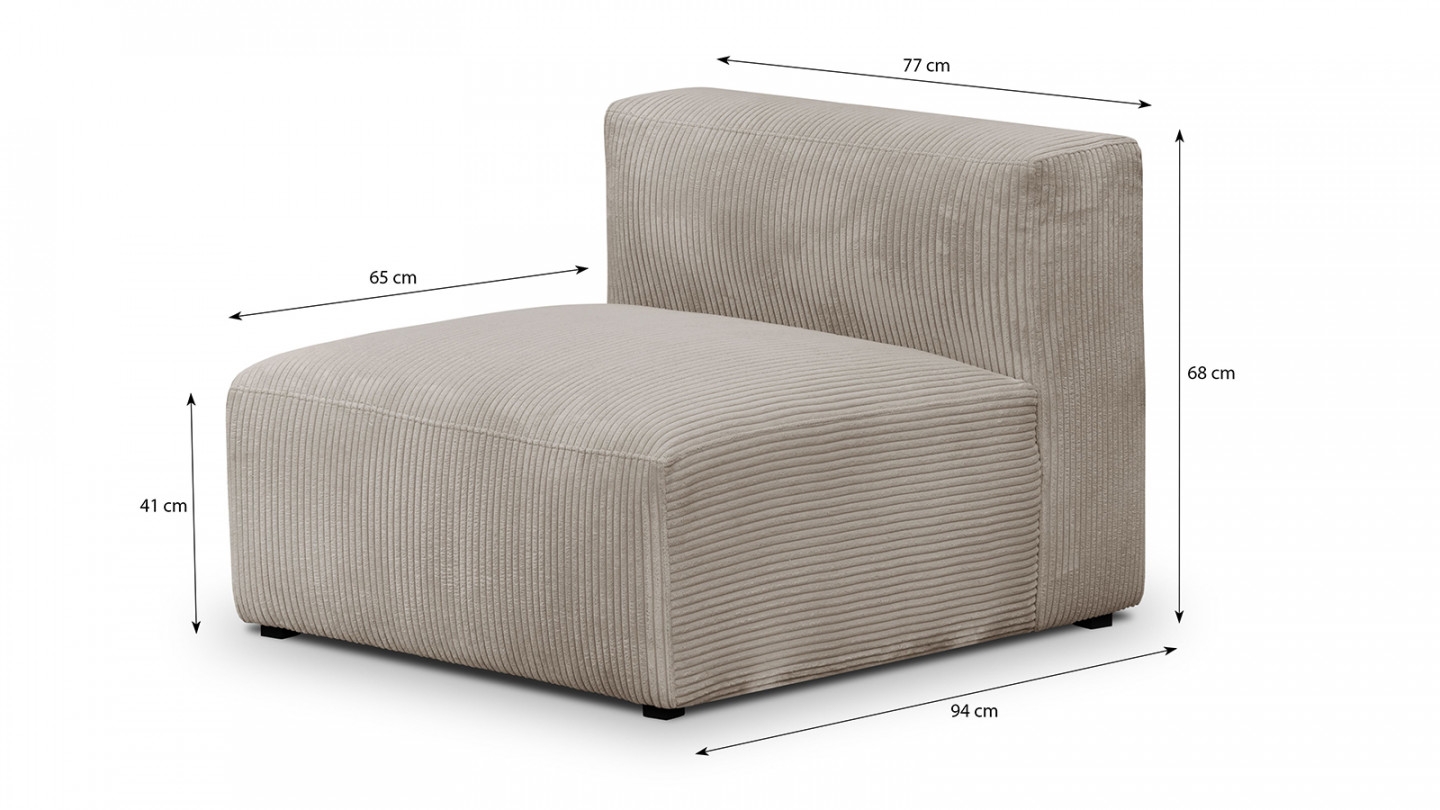 Canapé modulable panoramique 6 places avec méridienne à gauche + pouf en velours côtelé taupe - Modulo New