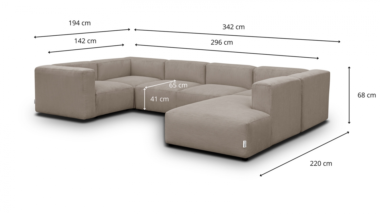 Canapé modulable panoramique 9 places ouvert à droite + pouf en velours côtelé taupe - Modulo New