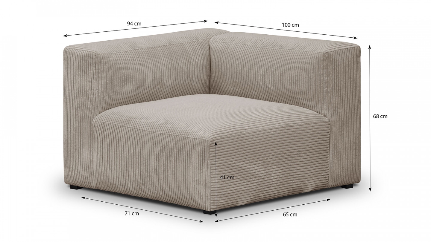 Canapé modulable panoramique 9 places ouvert à droite + pouf en velours côtelé taupe - Modulo New