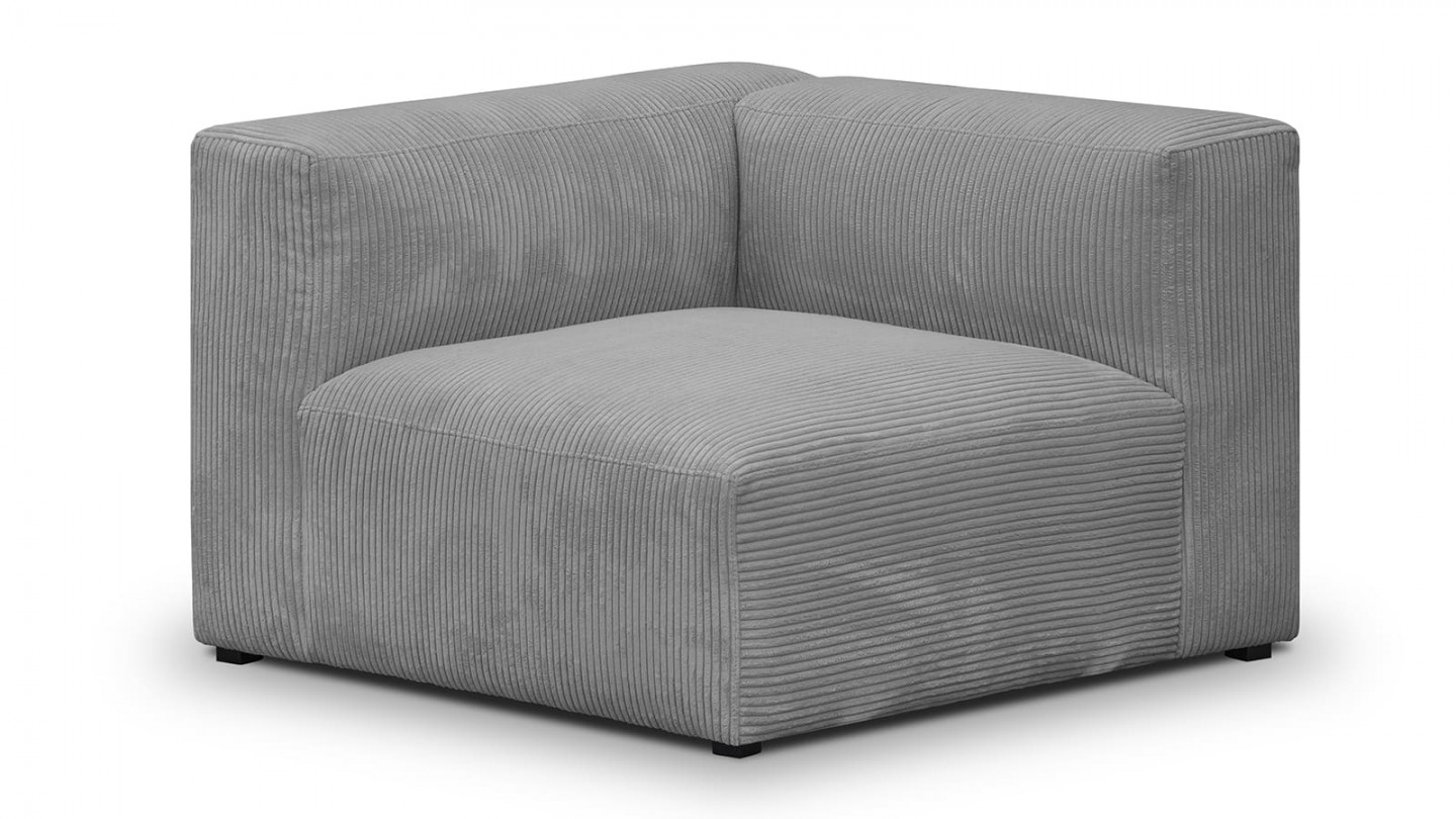 Canapé modulable panoramique 6 places avec méridienne à droite + pouf en velours côtelé gris clair - Modulo New