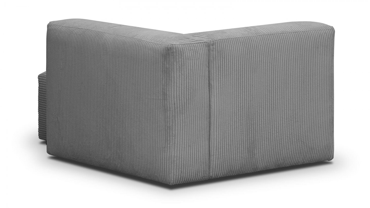 Canapé modulable panoramique 6 places avec méridienne à droite + pouf en velours côtelé gris clair - Modulo New