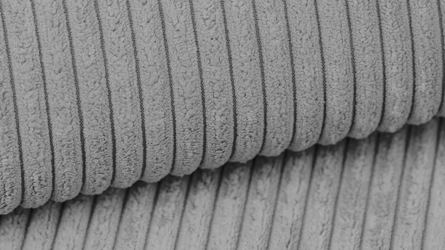 Canapé modulable panoramique 6 places avec méridienne à droite + pouf en velours côtelé gris clair - Modulo New Canapé modulable panoramique 6 places avec méridienne à droite + pouf en velours côtelé gris clair - Modulo New