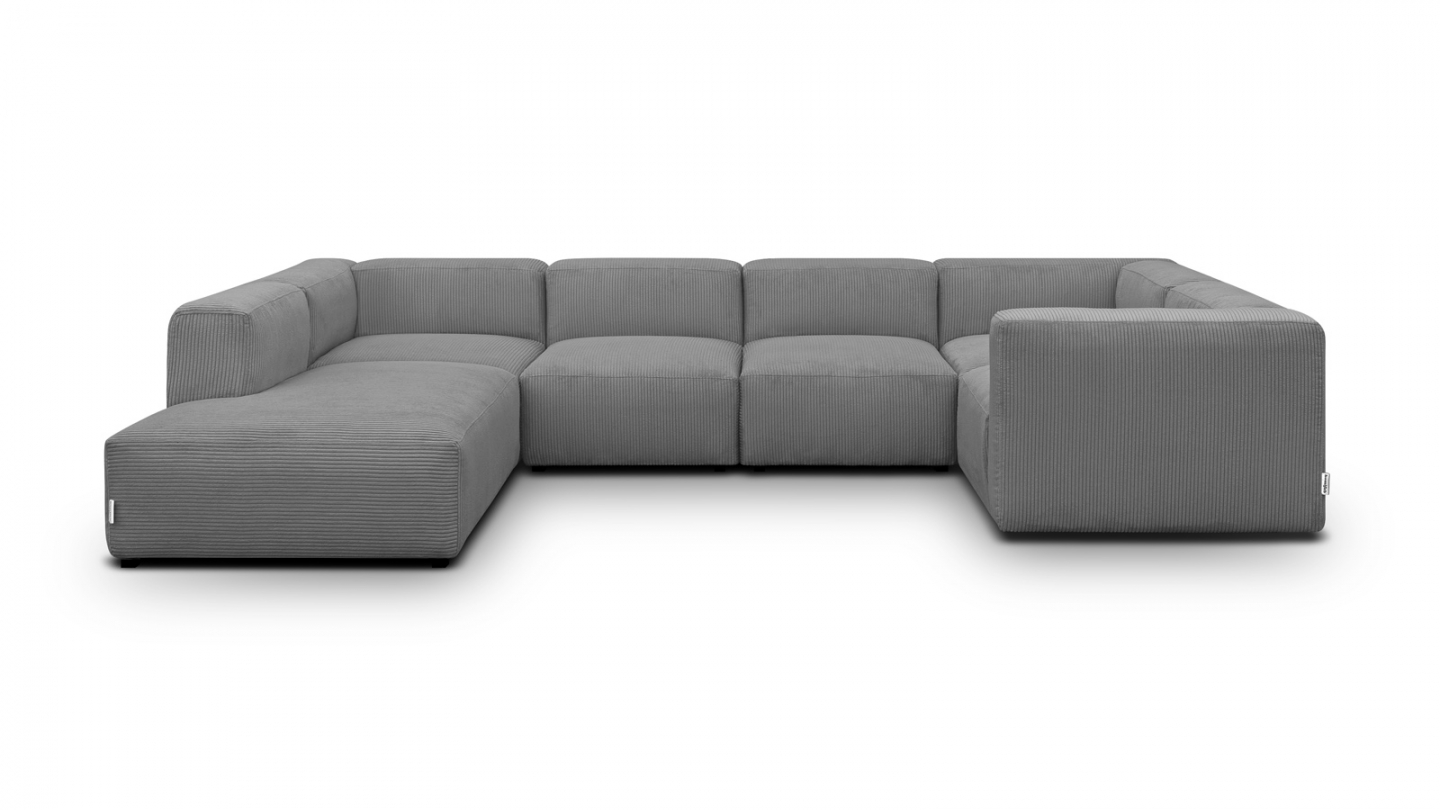 Canapé modulable panoramique 9 places ouvert à gauche en velours côtelé gris clair - Modulo New