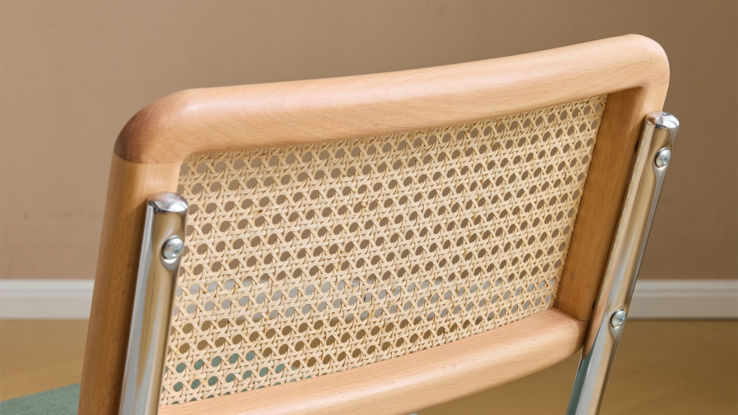 Lot de 2 chaises en acier chromé, cannage naturel et velours côtelé vert - Paula