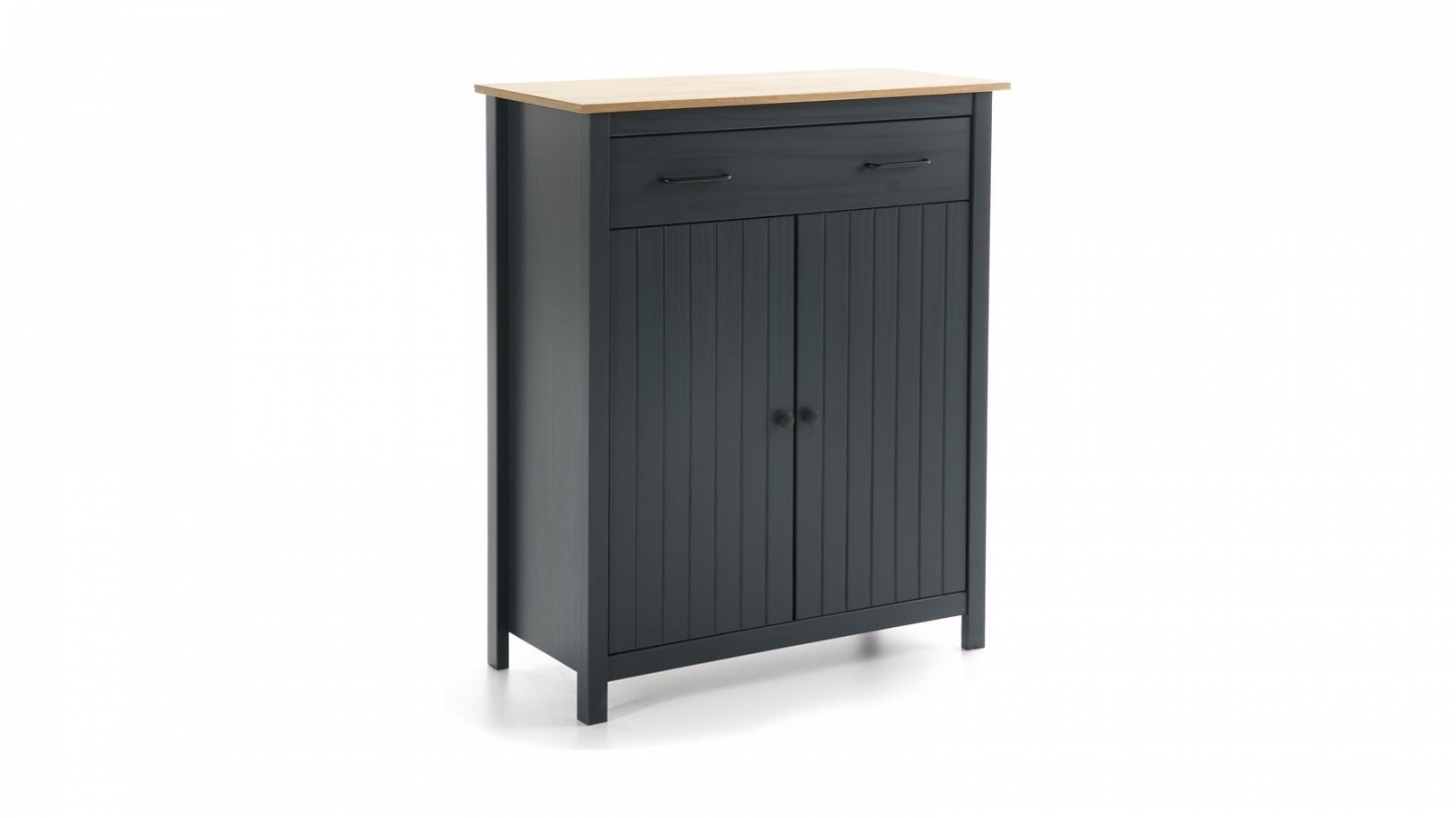 Buffet 2 portes 1 tiroir en bois massif bleu 90 cm - Ida