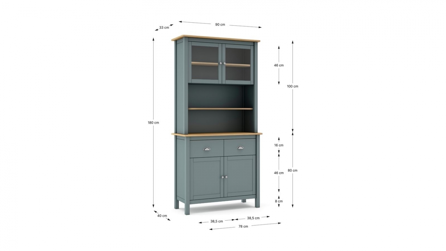 Vaisselier 4 portes 2 tiroirs en bois massif vert kaki 90 cm - Macha