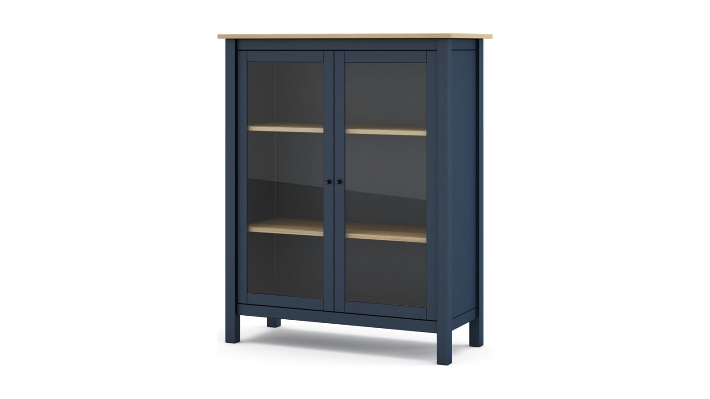 Vaisselier 2 portes en bois massif Bleu foncé 110 cm - Macha