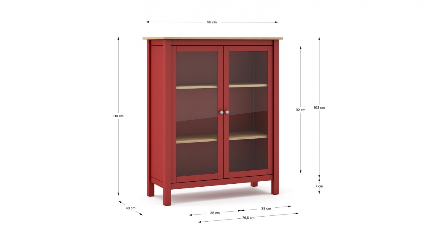 Vaisselier 2 portes en bois massif Rouge 110 cm - Macha