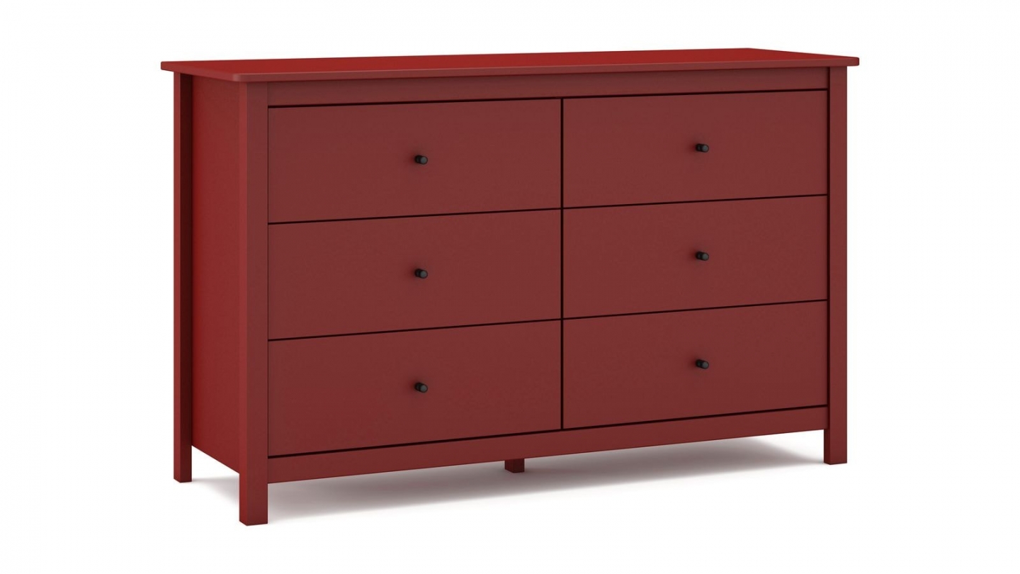 Commode 6 tiroirs en bois massif rouge 130 cm - Macha