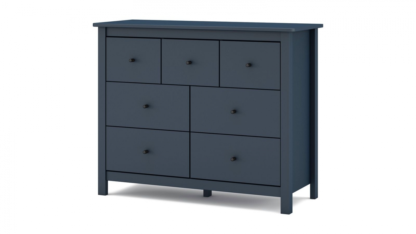 Commode 7 tiroirs en bois massif bleu foncé 110 cm - Macha