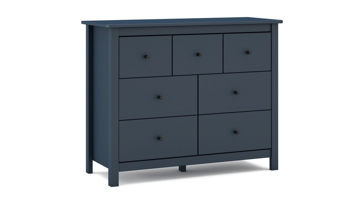 Commode 7 tiroirs en bois massif bleu foncé 110 cm - Macha