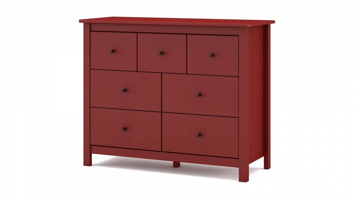 Commode 7 tiroirs en bois massif rouge 110 cm - Macha