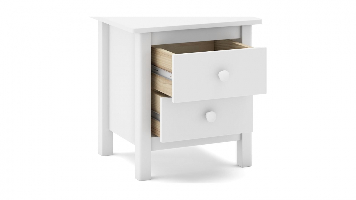 Table de chevet enfant 2 tiroirs en bois massif blanc - Melvin