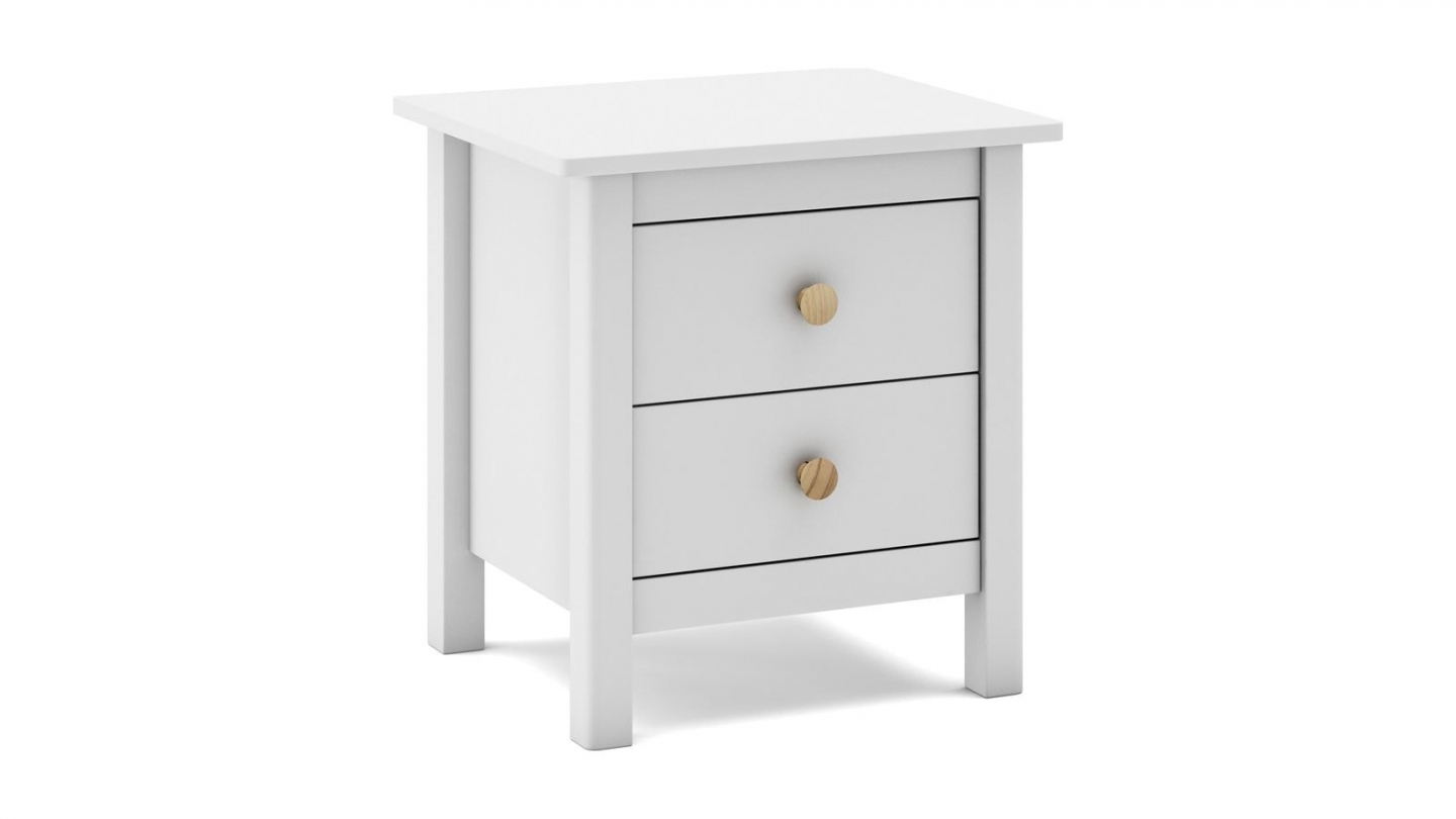 Table de chevet enfant 2 tiroirs en bois massif blanc - Melvin