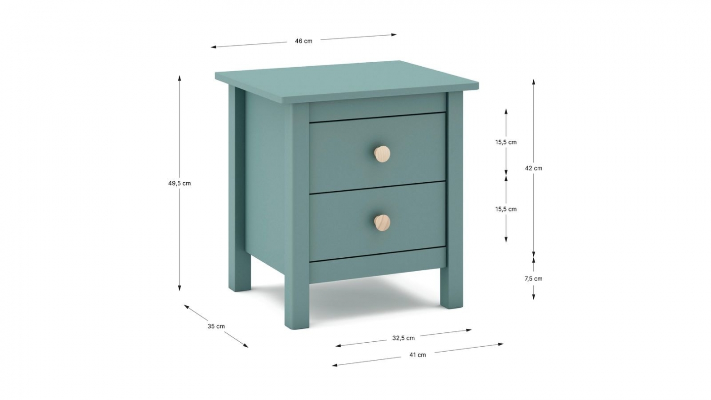 Table de chevet enfant 2 tiroirs en bois massif vert pétrole - Melvin