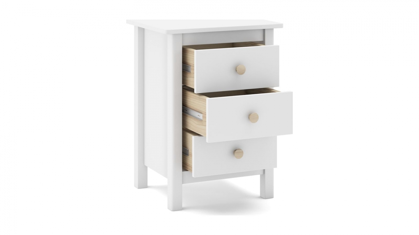 Table de chevet enfant 3 tiroirs en bois massif blanc - Melvin