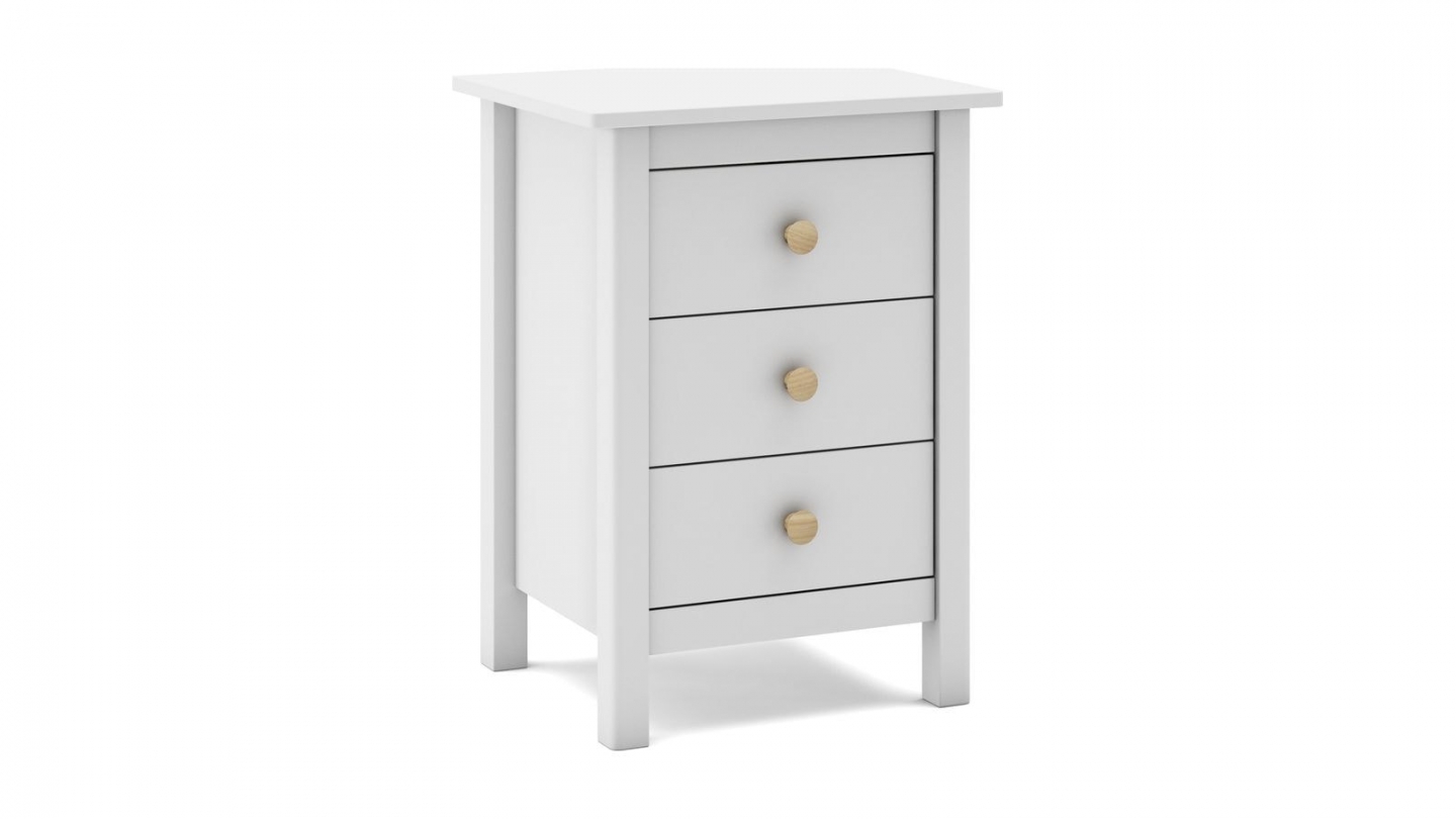 Table de chevet enfant 3 tiroirs en bois massif blanc - Melvin