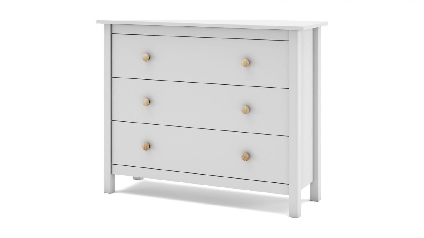 Commode enfant 3 tiroirs en bois massif blanc 100 cm - Melvin