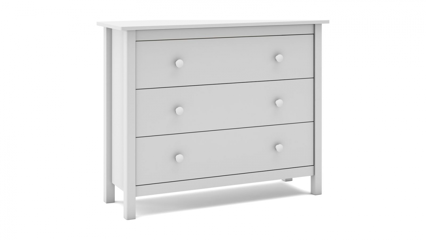 Commode enfant 3 tiroirs en bois massif blanc 100 cm - Melvin