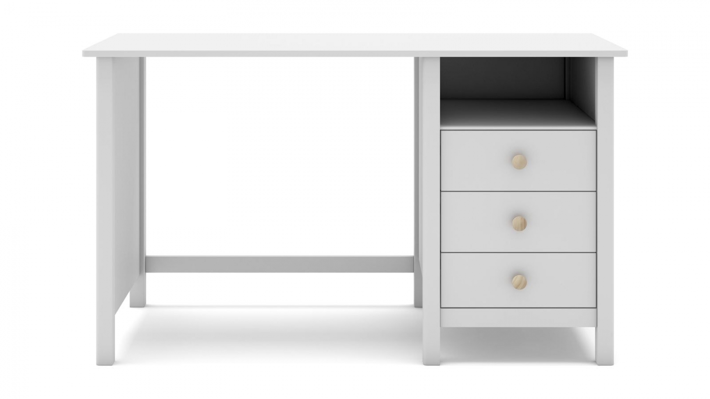 Bureau enfant 3 tiroirs en bois massif blanc 120 cm - Melvin